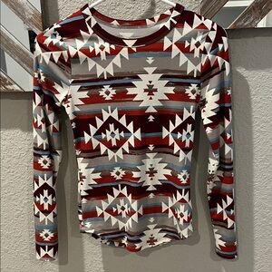 Southwestern Long Sleeve Top - Red, White, Gray